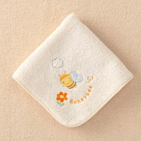オーガニックコットン ベビー【みつばち】パイルハンカチ24×24