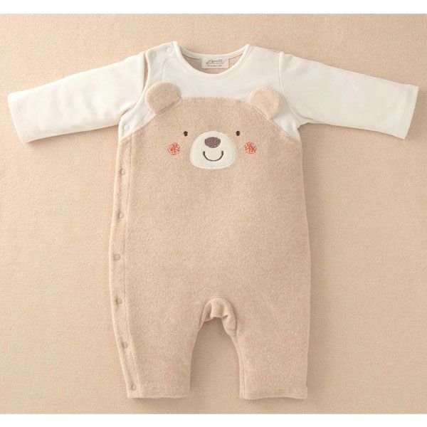 オーガニックコットン ベビー【くまのコットン】パイルとスムースのカバーオール 60-70