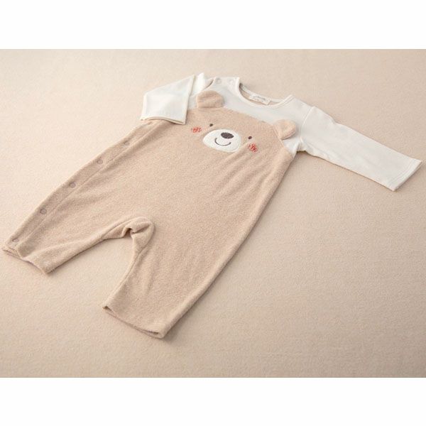 オーガニックコットン ベビー【くまのコットン】パイルとスムースのカバーオール 60-70