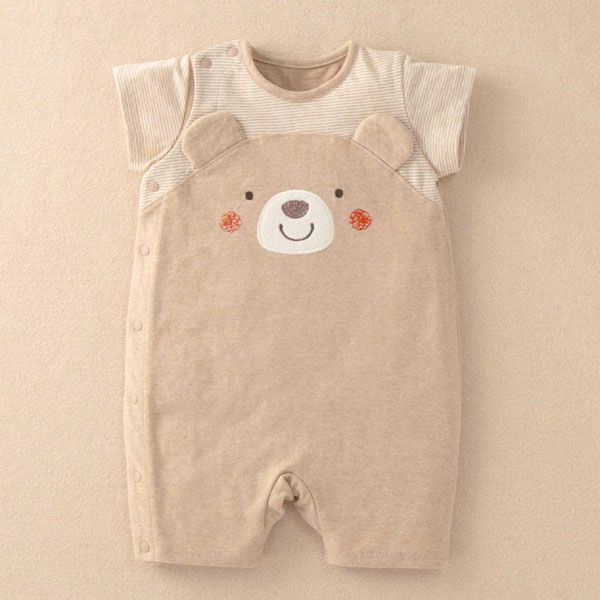 オーガニックコットン ベビー【くまのコットン】天竺半袖カバーオール 60-70