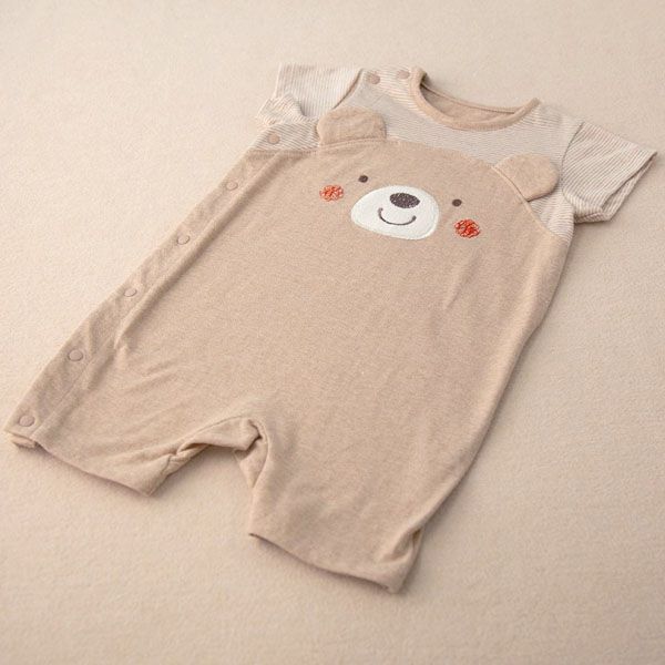 オーガニックコットン ベビー【くまのコットン】天竺半袖カバーオール 60-70