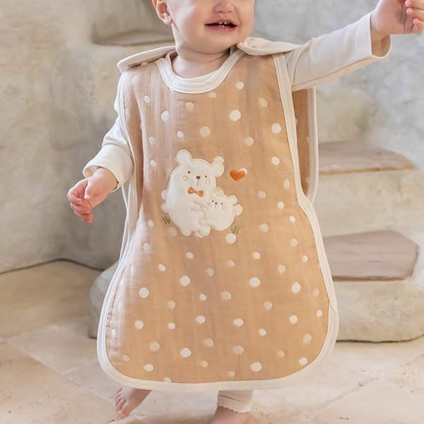 オーガニックコットン ベビー【ママだっこ】水玉5重ガーゼスリーパー