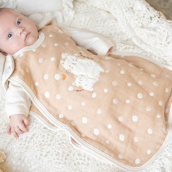 オーガニックコットン ベビー【ママだっこ】水玉5重ガーゼスリーパー