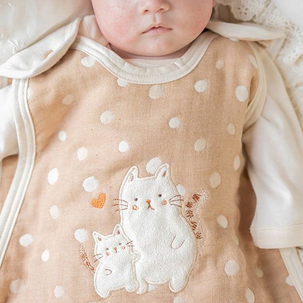 オーガニックコットン ベビー【ママだっこ】水玉5重ガーゼスリーパー