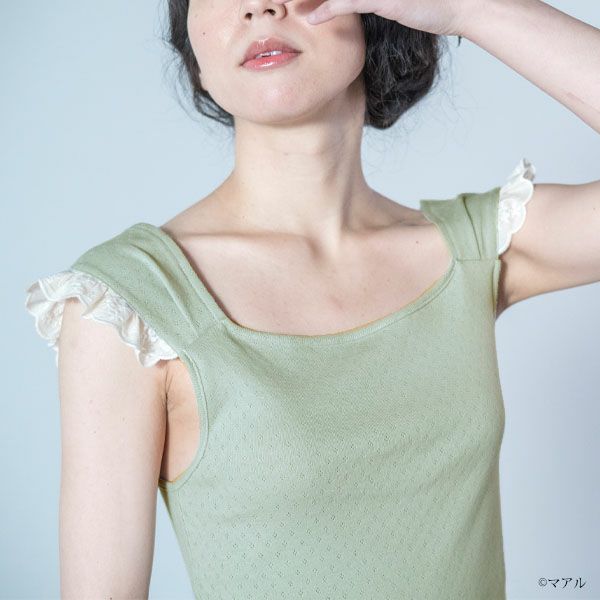 オーガニックコットン レースキャミソール（パッドポケット無） forest