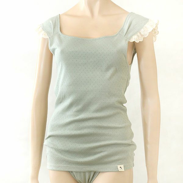 オーガニックコットン レースキャミソール（パッドポケット無） forest