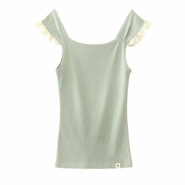 オーガニックコットン レースキャミソール（パッドポケット無） forest
