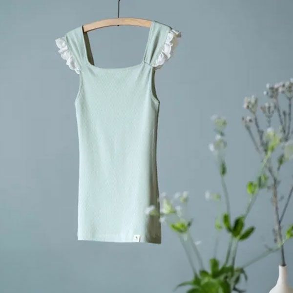 オーガニックコットン レースキャミソール（パッドポケット無） forest