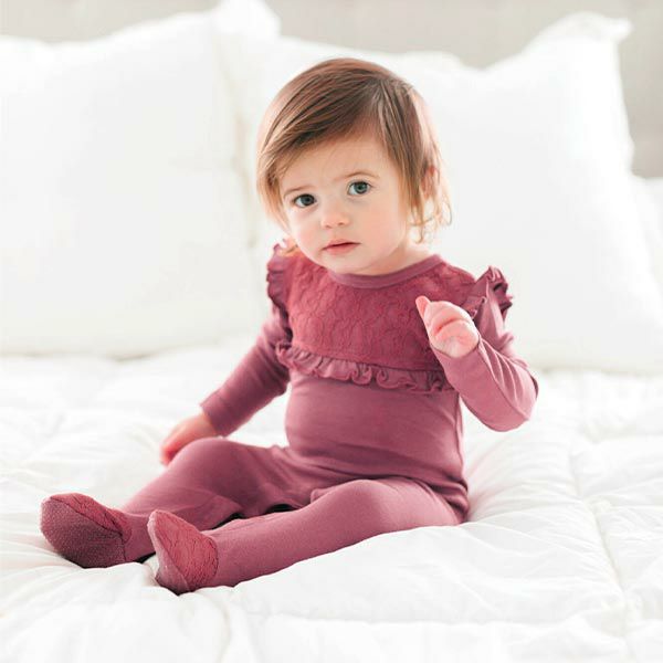 オーガニックコットン ベビーレース足つきカバーオール（長袖）