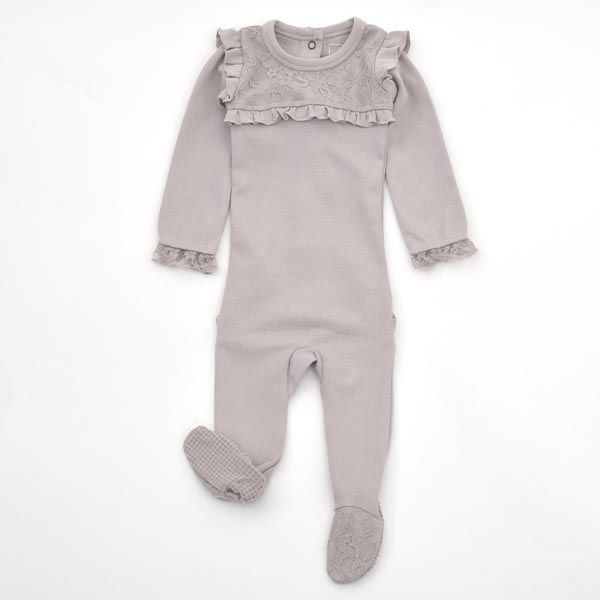 オーガニックコットン ベビーレース足つきカバーオール（長袖）