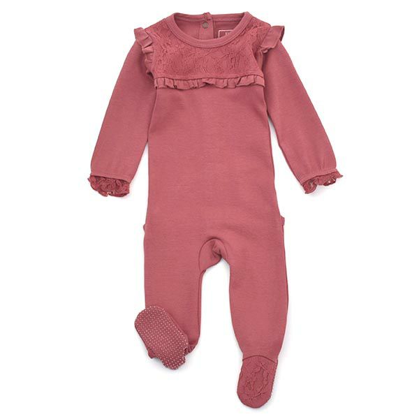 オーガニックコットン ベビーレース足つきカバーオール（長袖）