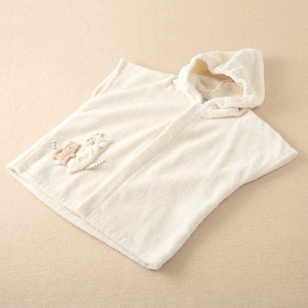 オーガニックコットン ベビー【ママだっこ】パイルバスポンチョねこ 50-80