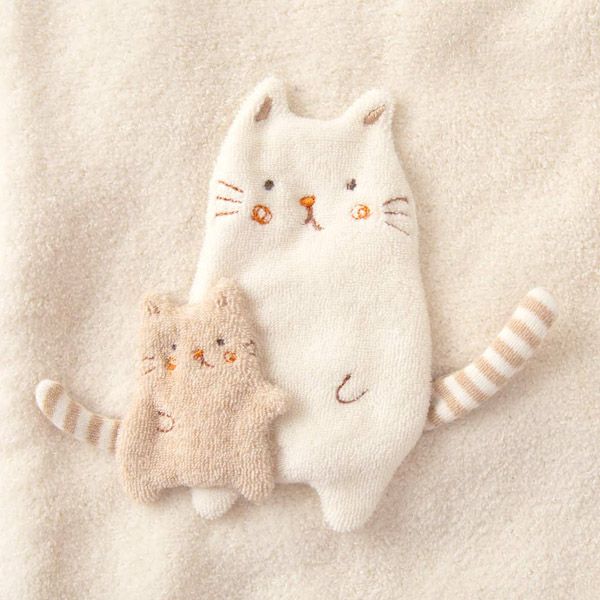 オーガニックコットン ベビー【ママだっこ】パイルバスポンチョねこ 50-80