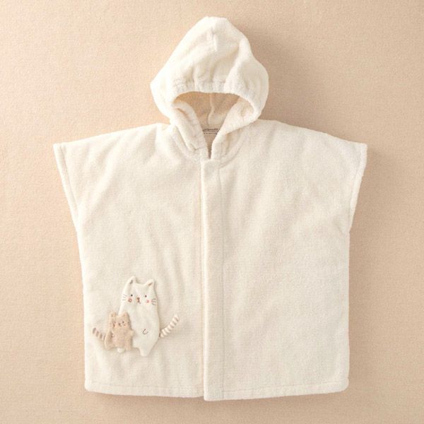 オーガニックコットン ベビー【ママだっこ】パイルバスポンチョねこ 50-80