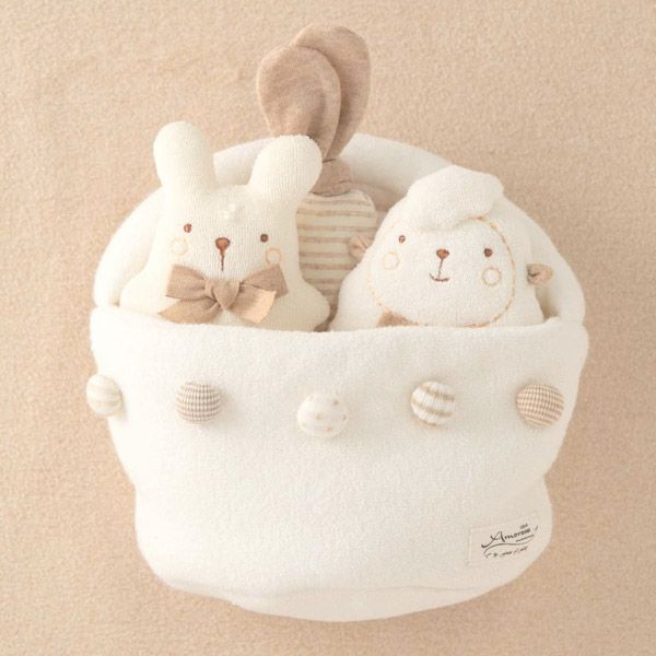 オーガニックコットン ベビー【どうぶつ村】にぎにぎバスケット