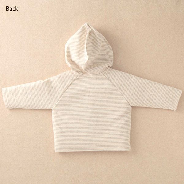 オーガニックコットン ベビー【幸せの青い鳥】接結ドットボーダーのパーカー