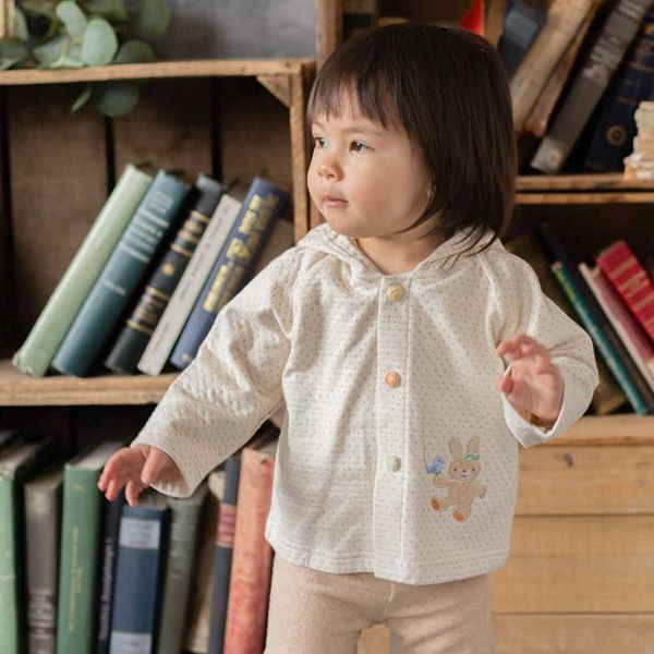 オーガニックコットン ベビー【幸せの青い鳥】接結ドットボーダーのパーカー