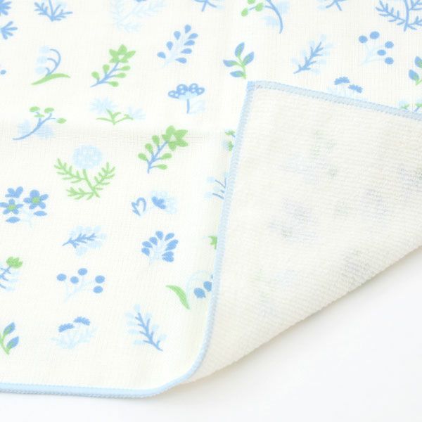 オーガニックコットン プリントミニタオル（ケース入り）淡色小花 ブルー 25×25
