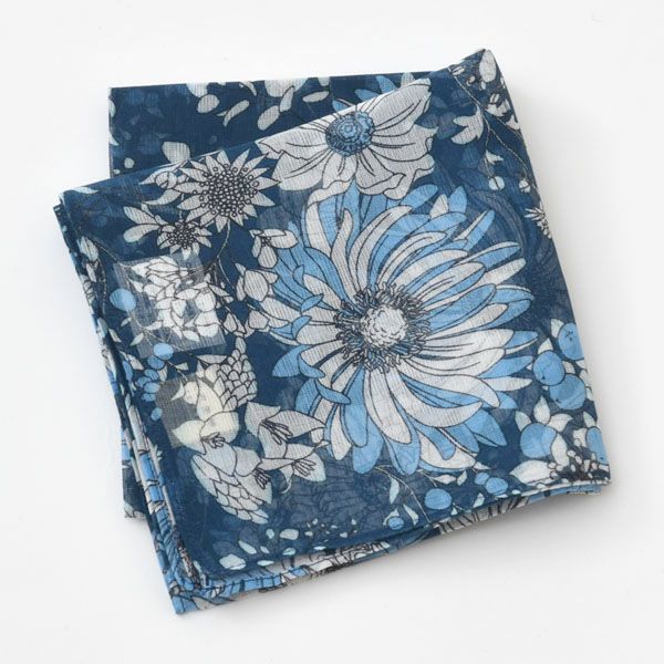 オーガニックコットン アルティメイトピマ ハンカチーフ Drawingエレガントフラワー