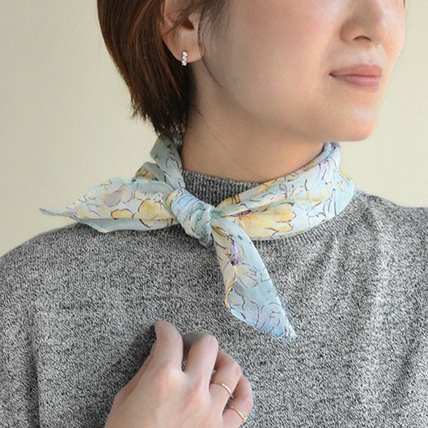 オーガニックコットン アルティメイトピマ ハンカチーフ Drawingガーデンフラワー