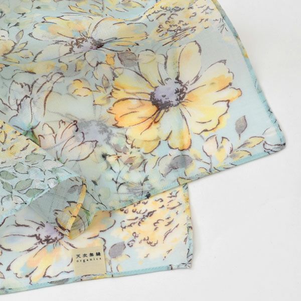 オーガニックコットン アルティメイトピマ ハンカチーフ Drawingガーデンフラワー