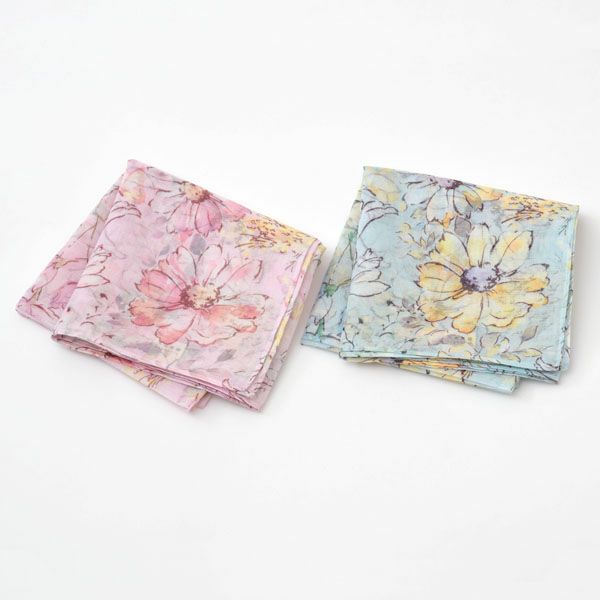 オーガニックコットン アルティメイトピマ ハンカチーフ Drawingガーデンフラワー