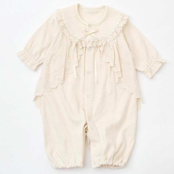 オーガニックコットン スムースフード付きドレスオール ナチュラル 50-70