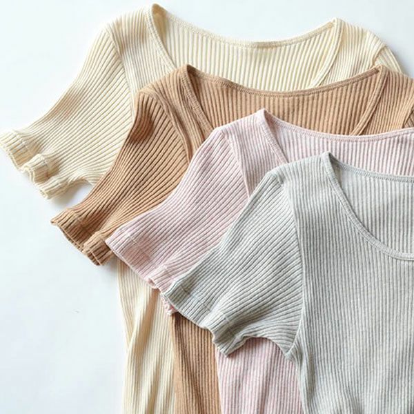 オーガニックコットン リブ半袖シャツ