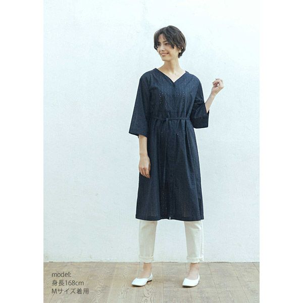 オーガニックコットン レースＶネックワンピース(7分袖)