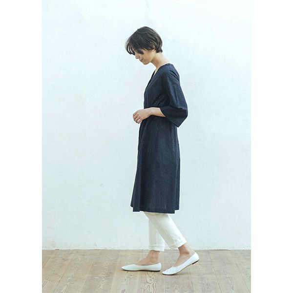 オーガニックコットン レースＶネックワンピース(7分袖)