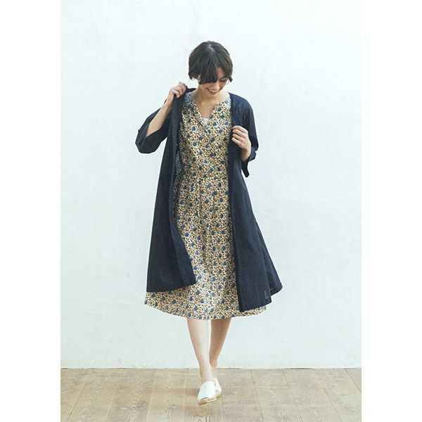 オーガニックコットン レースＶネックワンピース(7分袖)