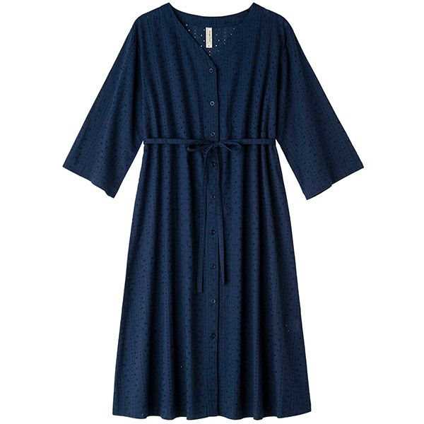 オーガニックコットン レースＶネックワンピース(7分袖)