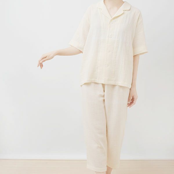 オーガニックコットン 追撚ダブルガーゼ半袖パジャマ ナチュラル M