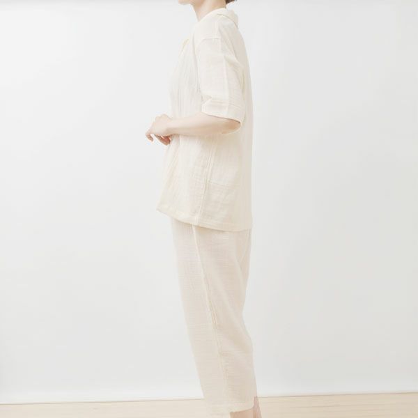 オーガニックコットン 追撚ダブルガーゼ半袖パジャマ ナチュラル M