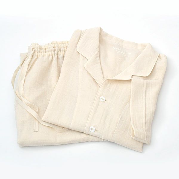 オーガニックコットン 追撚ダブルガーゼ半袖パジャマ ナチュラル M