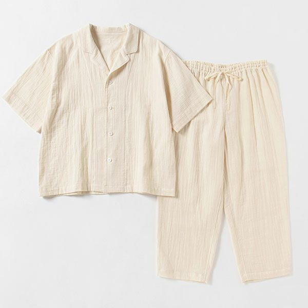 オーガニックコットン 追撚ダブルガーゼ半袖パジャマ ナチュラル M