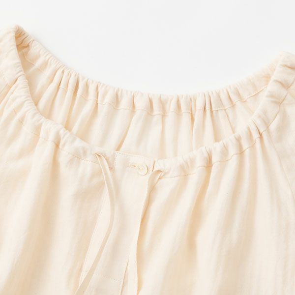 オーガニックコットン ヘリンボンギャザープルオーバーセット(半袖) ナチュラル M