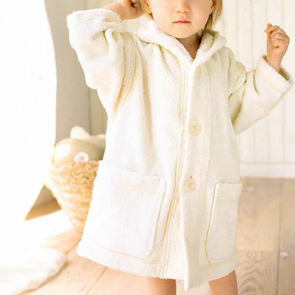 オーガニックコットン ベビー パーカーバスローブ きなり 50-90