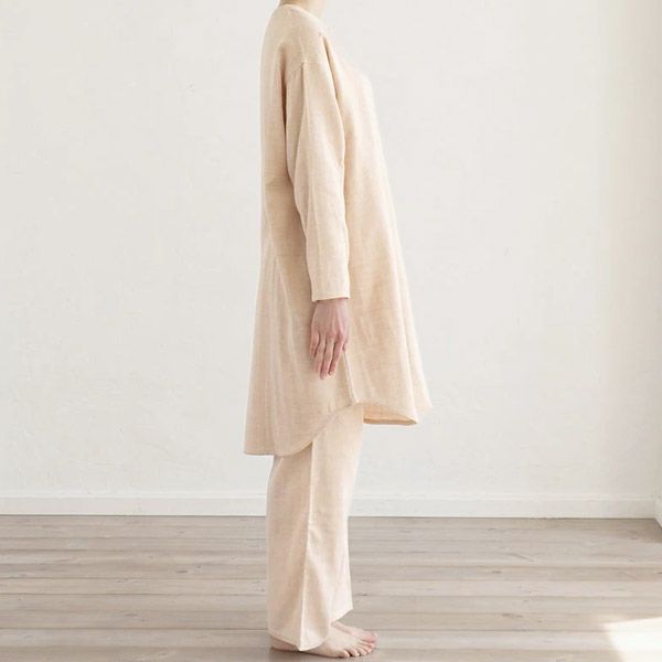 オーガニックコットン ダブルガーゼのワンピースパジャマ上下セット茶