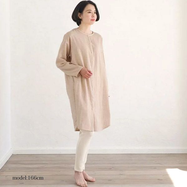 オーガニックコットン ダブルガーゼのワンピースパジャマ茶