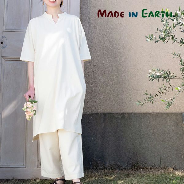 オーガニックコットン スキッパー5分袖ワンピース きなり