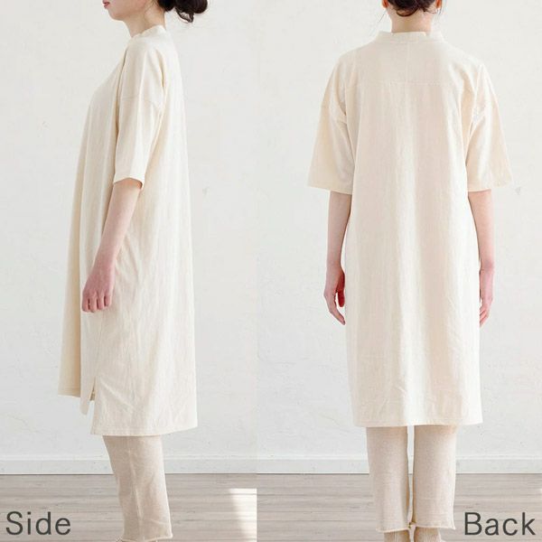 オーガニックコットン スキッパー5分袖ワンピース きなり