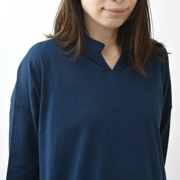 オーガニックコットン 天然藍 スキッパー5分袖ワンピース