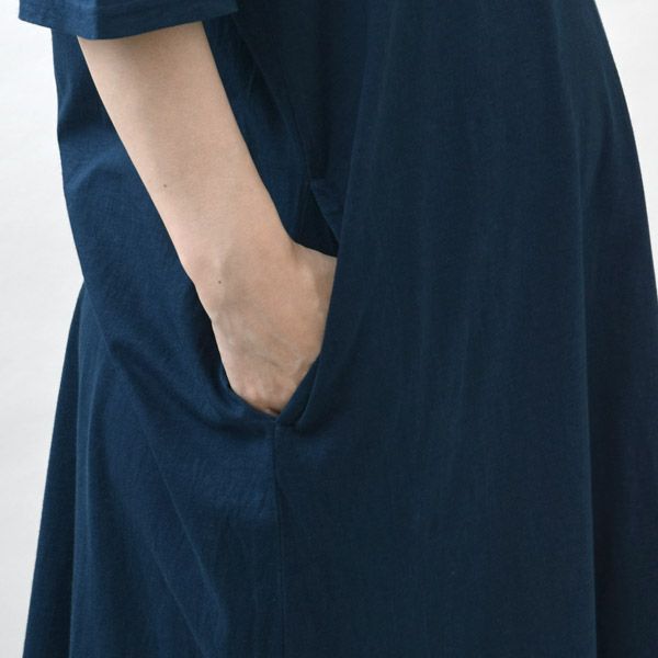 オーガニックコットン 天然藍 スキッパー5分袖ワンピース
