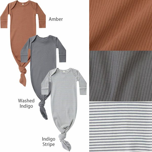 オーガニックコットン ベビーリブ結びガウン(長袖)