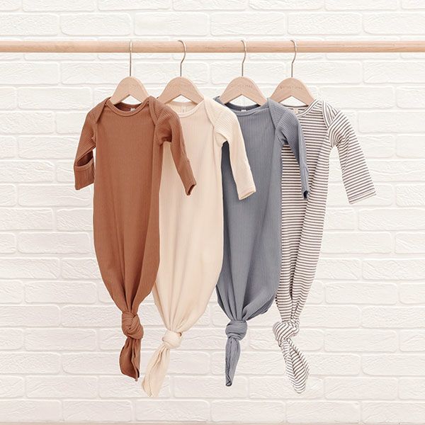 オーガニックコットン ベビーリブ結びガウン(長袖)