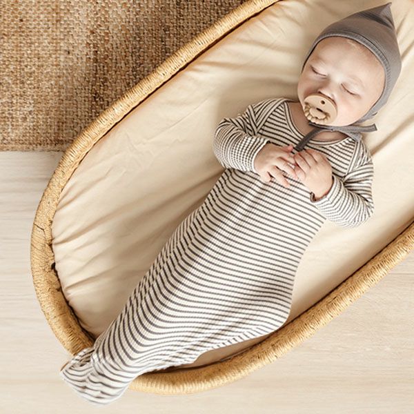 オーガニックコットン ベビーリブ結びガウン(長袖)