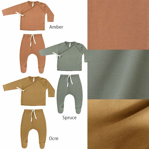 オーガニックコットン ベビー長袖あわせトップス＆足つきパンツ