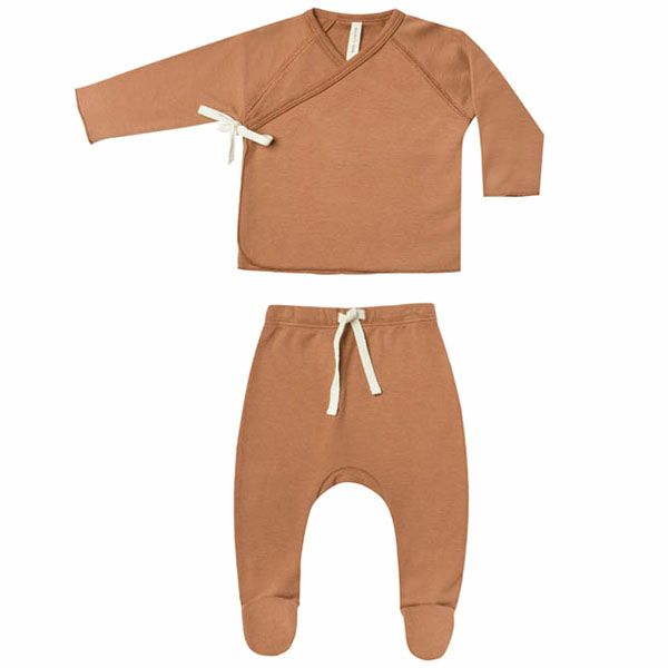 オーガニックコットン ベビー長袖あわせトップス＆足つきパンツ