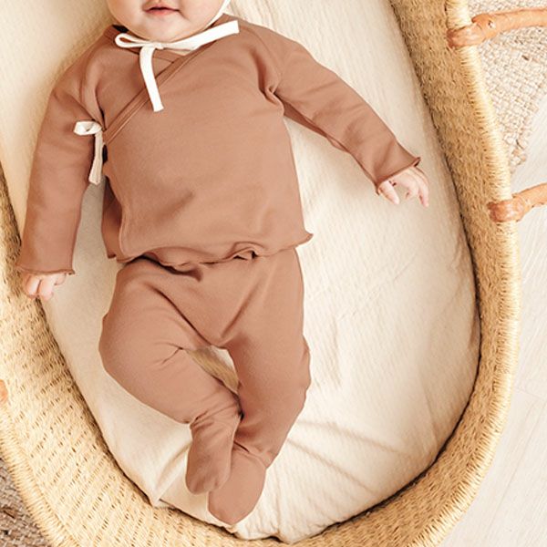 オーガニックコットン ベビー長袖あわせトップス＆足つきパンツ